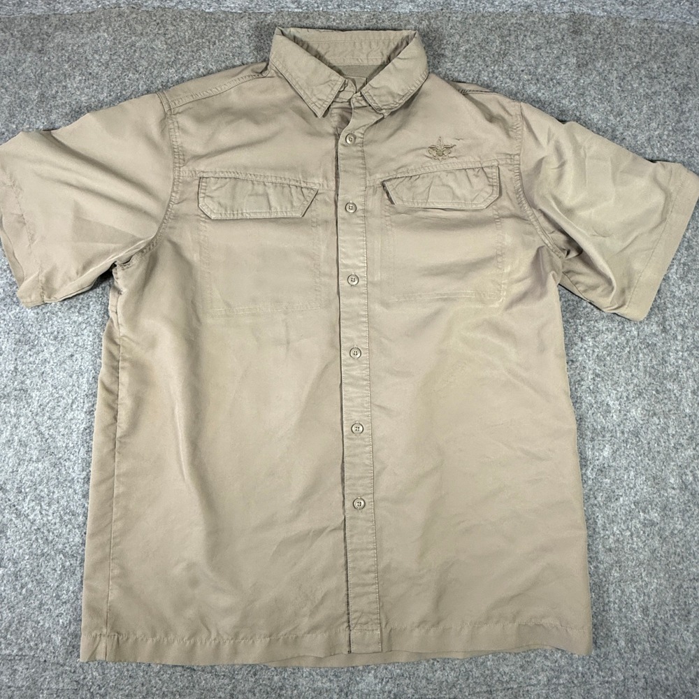 Boy Scouts of America Shirt Mens Medium Tan Short Sleeve Vented Outdoor Utility